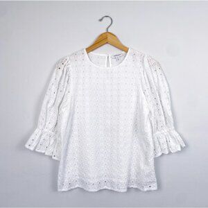 Nordstrom Eyelet Ruffle Blouse White XS